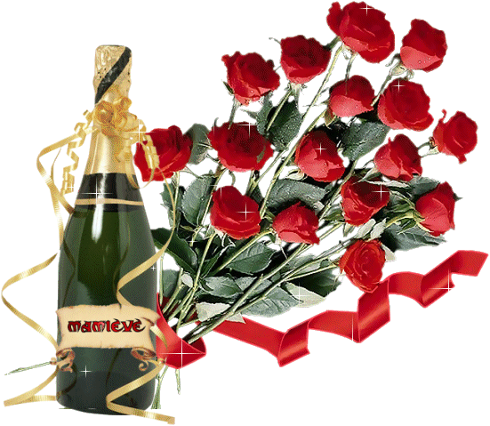 Szampan i bukiet czerwonych róż